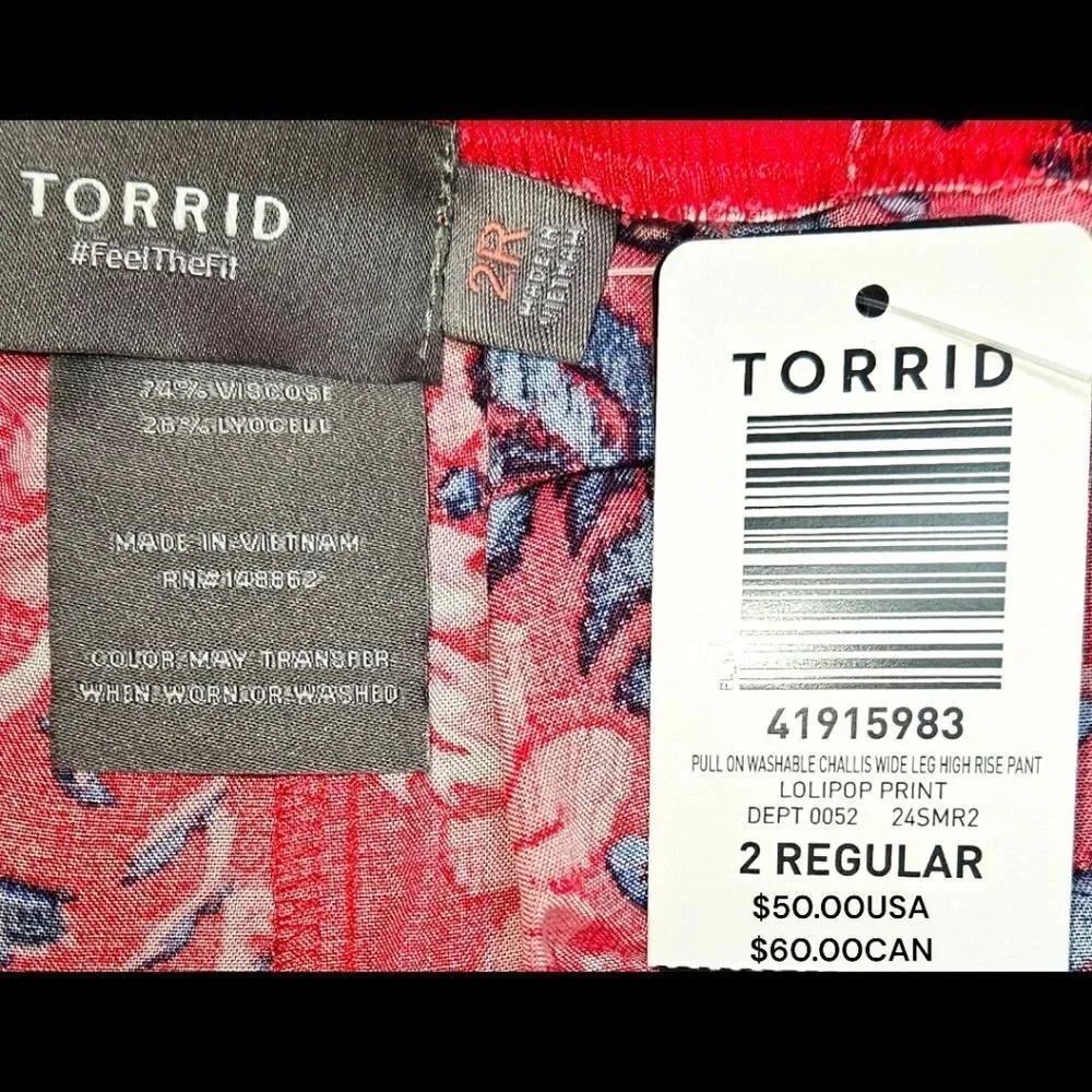 TORRID Red Floral challis button down crop top with  pull on pant set NWT